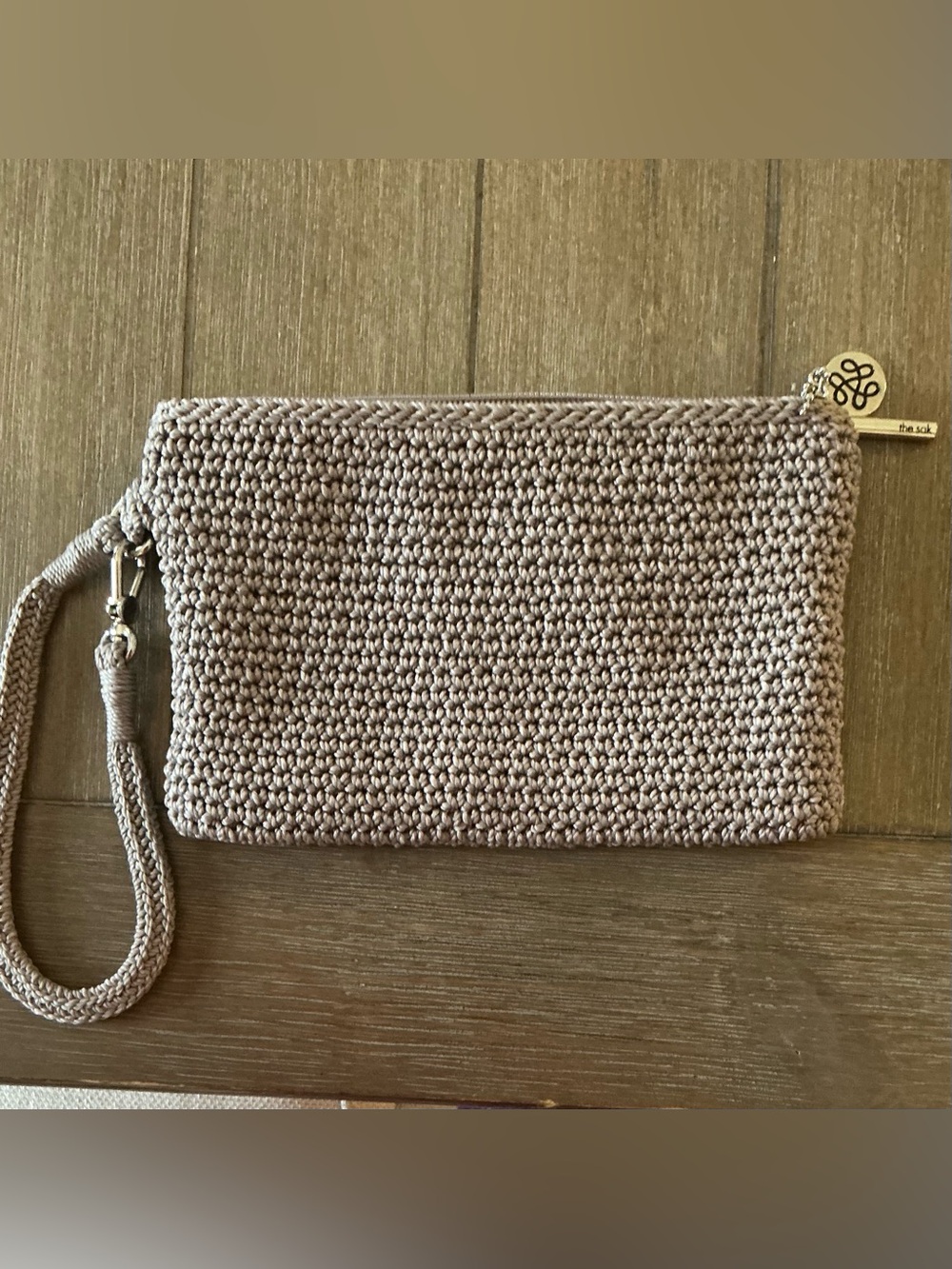 The Sak Grey Crochet Wristlet Clutch Wallet